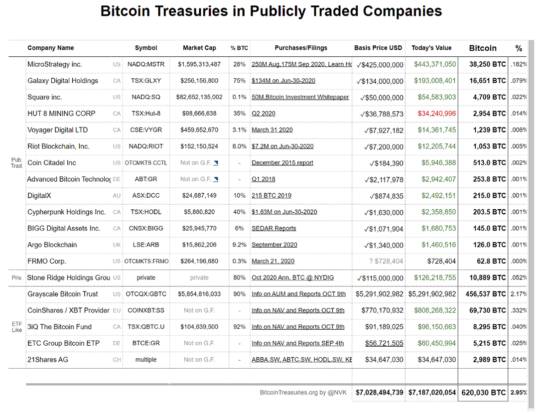 Companies with Bitcoin treasuries